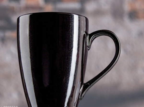 CERAMIC Black Shinning 325ml set of 6 Coffee /Tea /Milk Mug For Everyday - Black